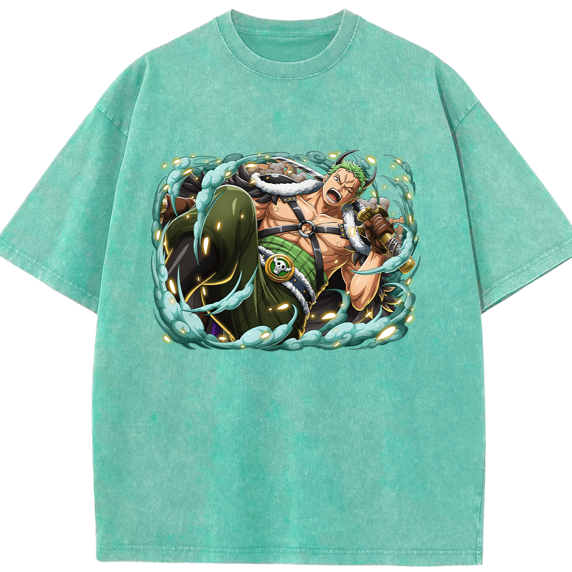 ワンピース ロロノア・ゾロ ONE PIECE Roronoa Zoro 綿100% ヴィンテージ風 半袖Tシャツ（フロントプリント）